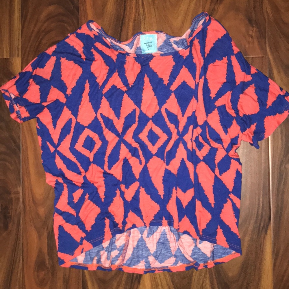 Blue and orange tie it up T-shirt